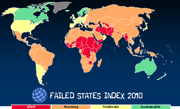 Failed States Index 2010: рейтинг недееспособности государств мира 2010 года Failed-States-Index-Map-2010