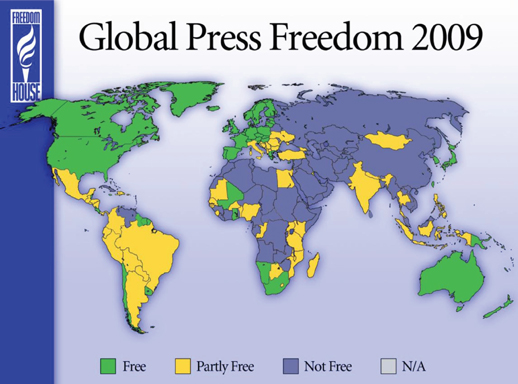 Карта свободы СМИ в странах мира в 2009 году