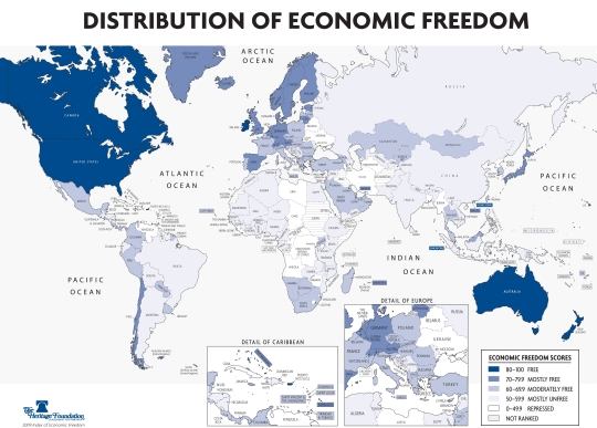 Рейтинг экономической свободы 2009 — Карта мира