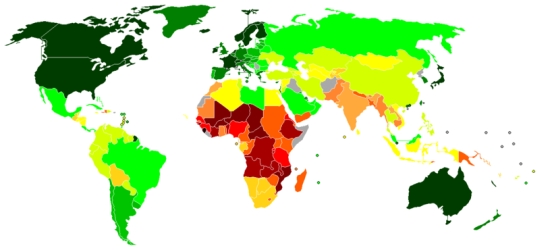Мировая карта Индекса человеческого развития стран-членов ООН